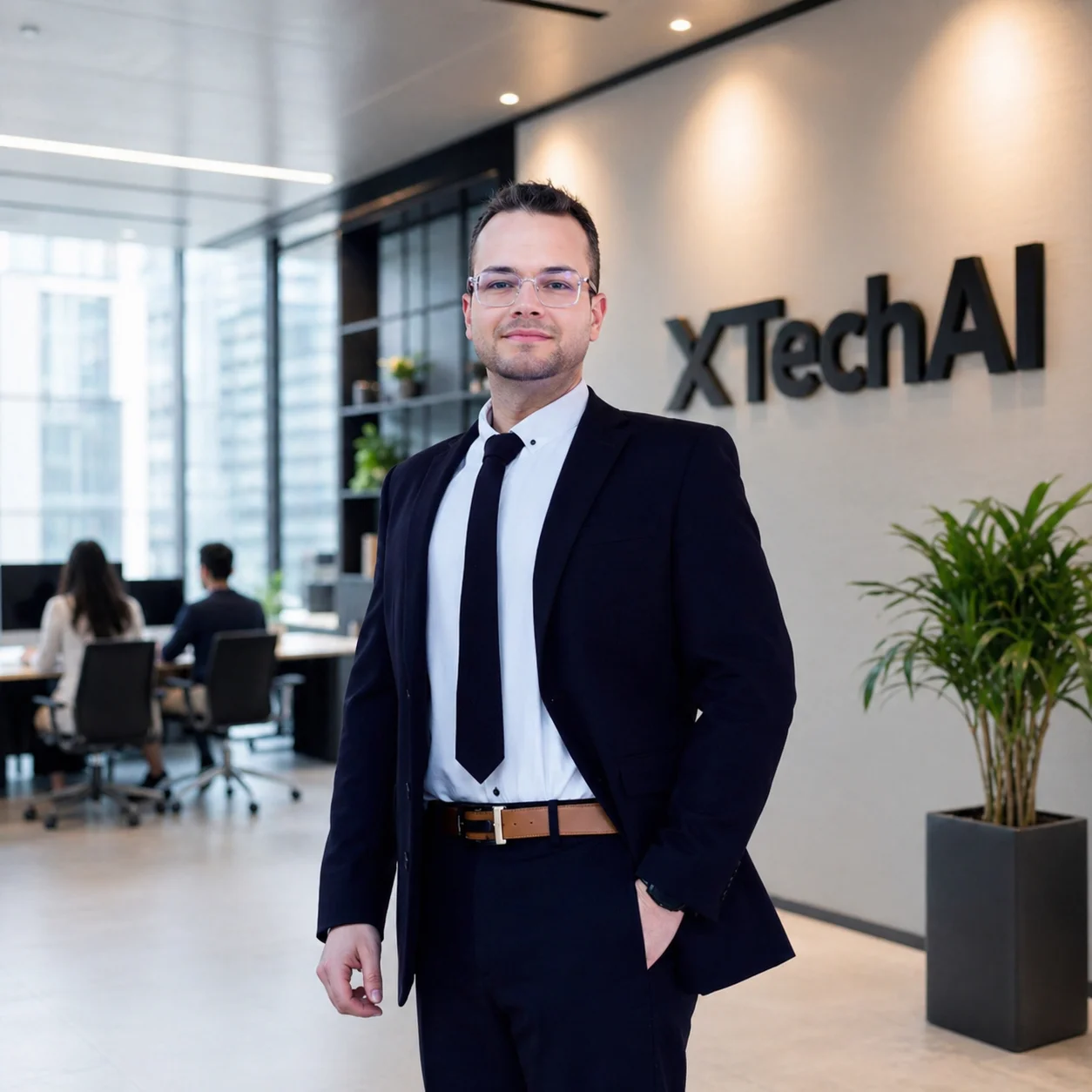 Amadeo Pérez Mariscal con traje en la oficina de XTechAI